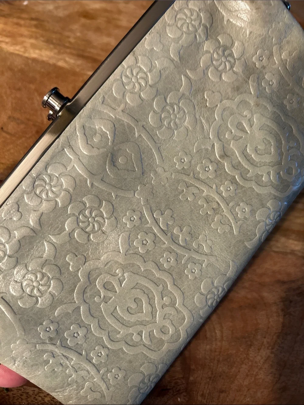 HOBO Metallic Cream Embossed Floral Kiss-Lock Clutch